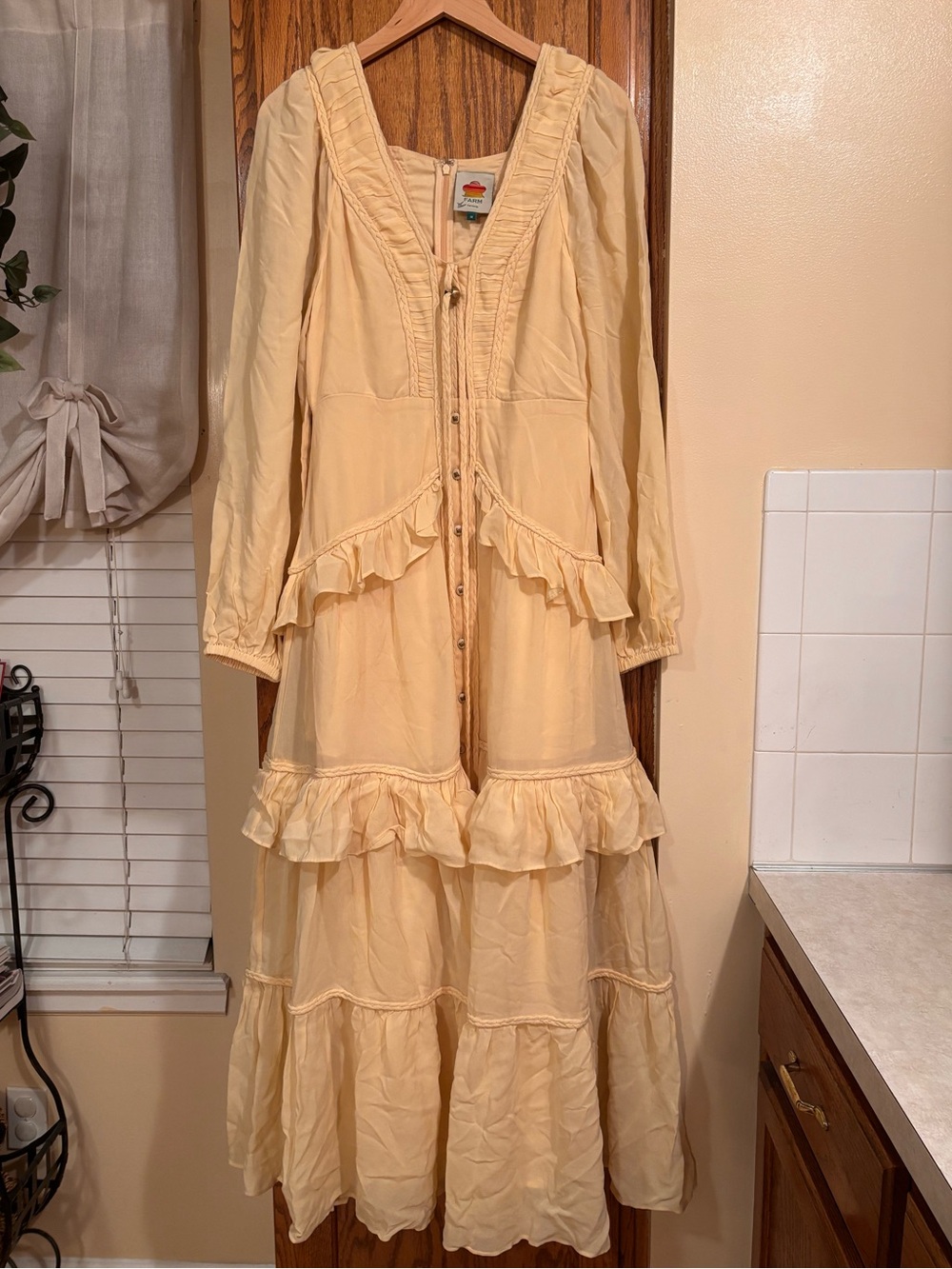 FARM Rio Ruffle Maxi Dress Butter Yellow Women’s Size Medium - Picture 2 of 12